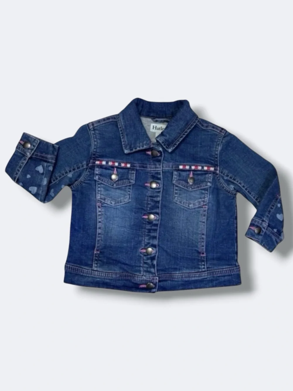 Hatley Jacket Girls 2 Blue Denim Heart Print Lined Embroidered